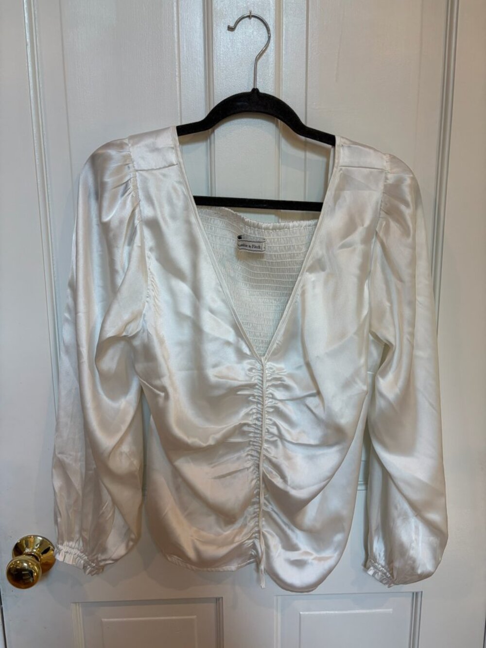 Abercrombie & Fitch Satin Ruched Long-Sleeve Blouse, Size L